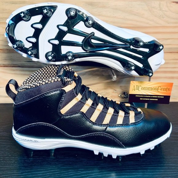 Nike Air Jordan 10 TD Mid Men's Football Cleats Black Gold NEW - Picture 2 of 9